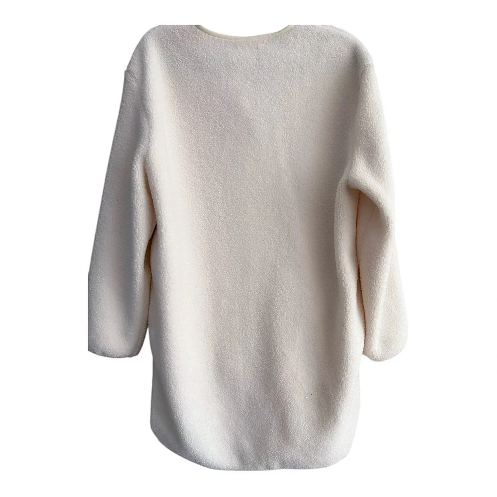 Plush textured jacket Sherpa fleece liner cozy Crewneck liner  w/ snap closure M - Picture 3 of 7